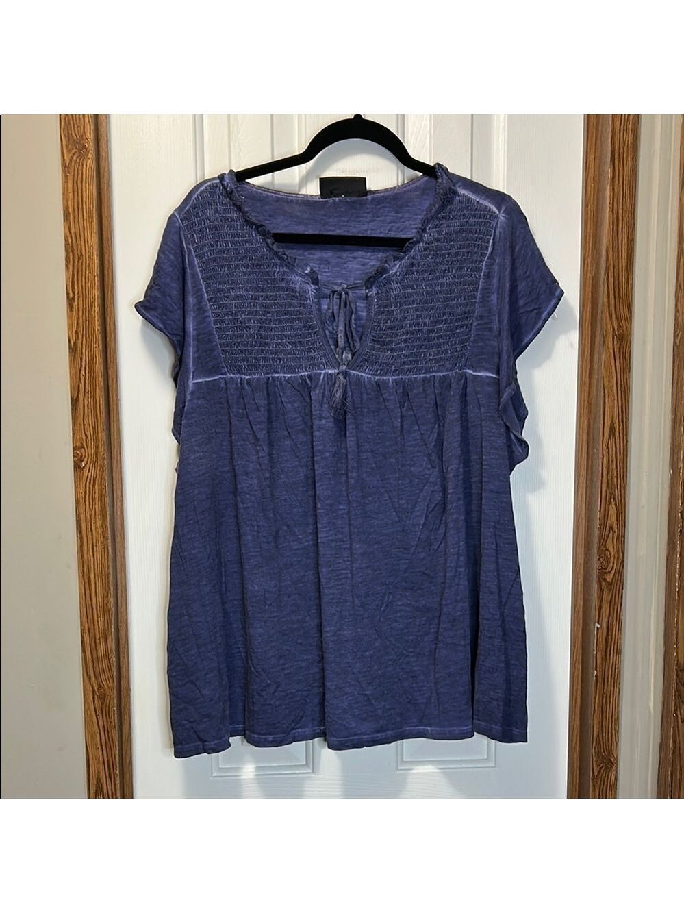 Lane Bryant Blue Relaxed Bib Collar Blouse EUC